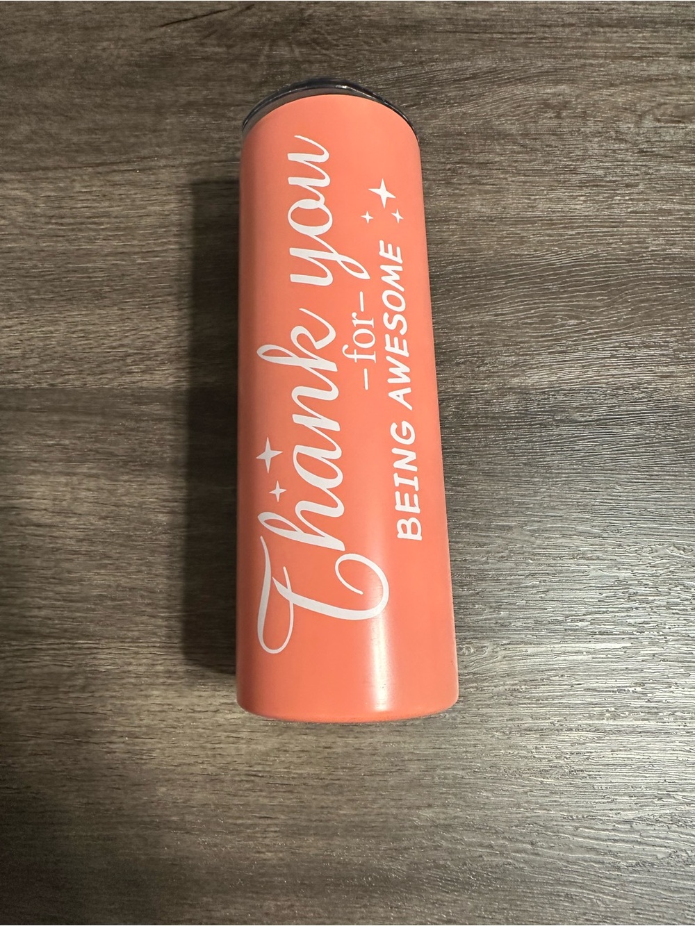 Thank You Coral colored skinny tumbler